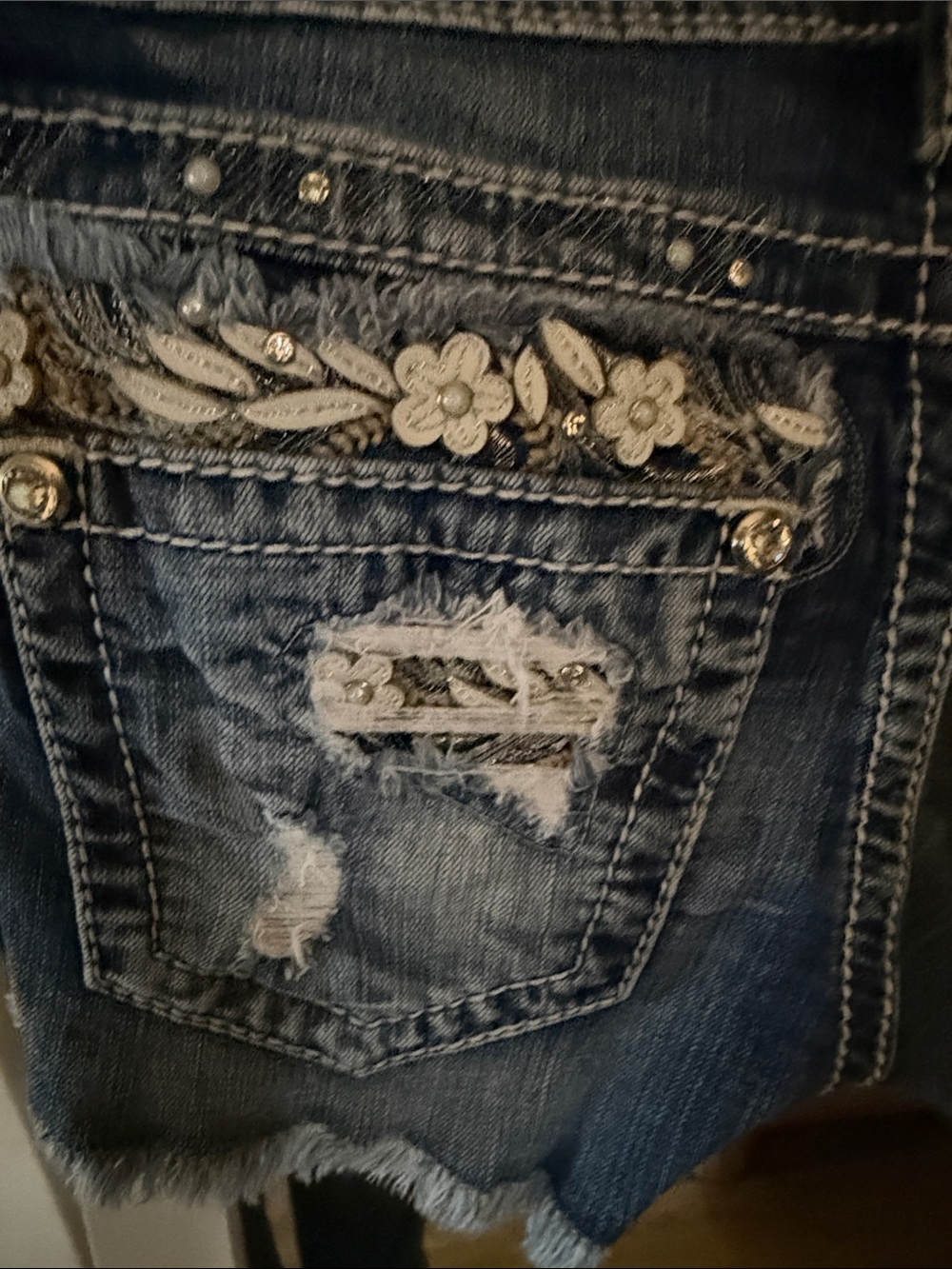 Miss Me Dark Blue Embellished Distressed Denim Shorts - Picture 6 of 7